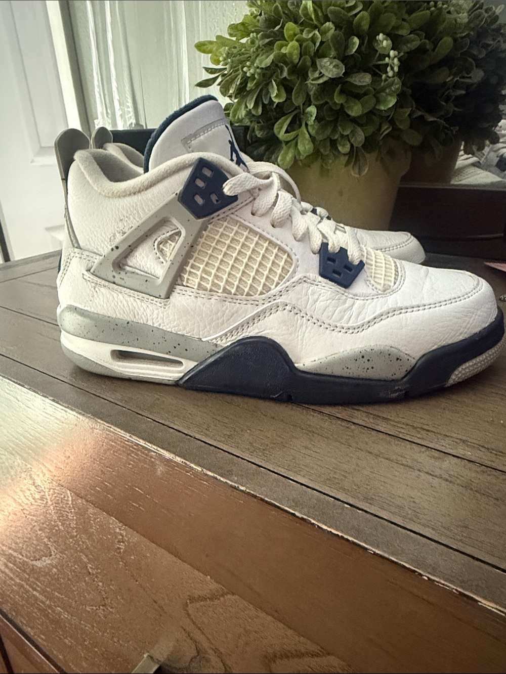 Jordan Kids White and Navy High-Top Sneakers